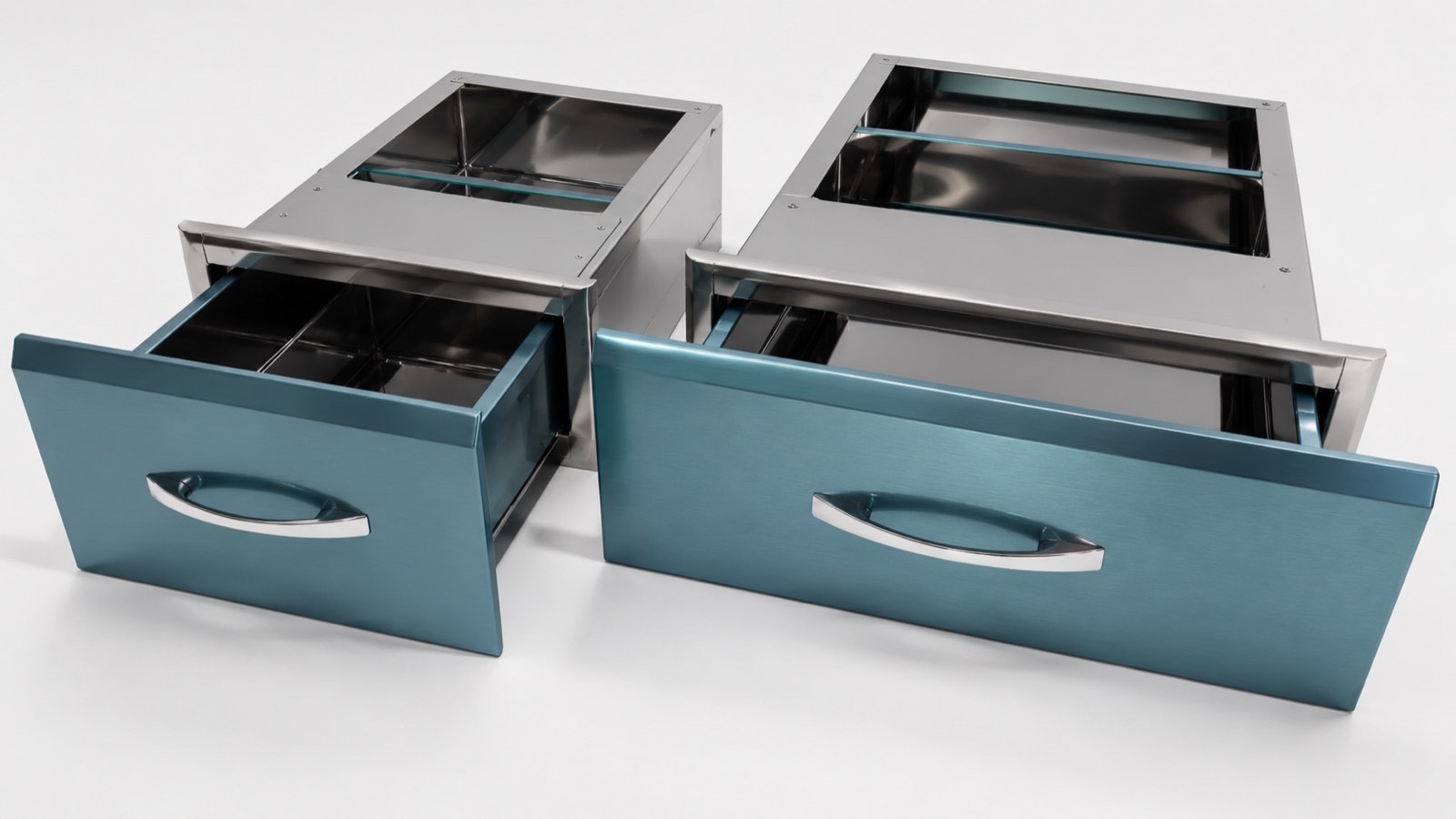 Gavetas em aço inox com divisórias internas